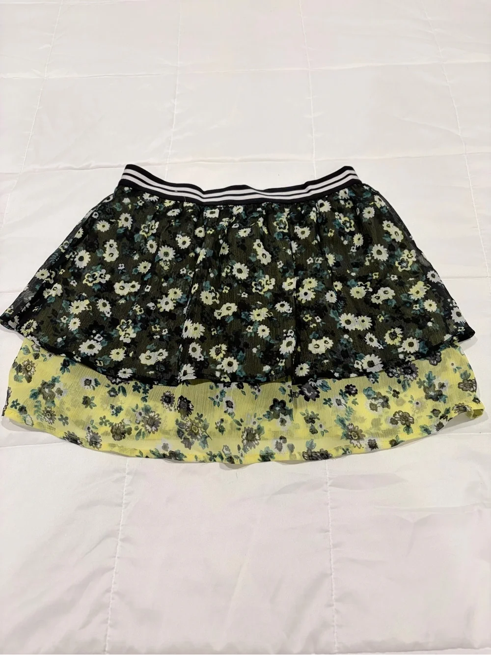 Justice Two-Tier Floral High-Low Skirt in Black and Yellow
